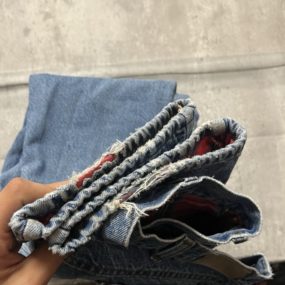 Vintage LL Bean Mens Red Plaid Flannel Jeans Size 32x30 Relaxed Fit USA Made - Picture 12 of 13